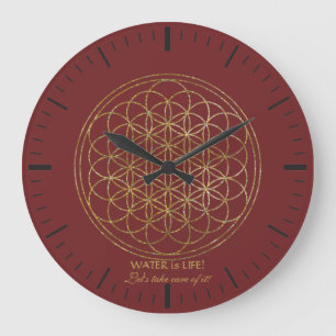 Chic Gold Flower of Life WASSER ist LEBEN Große Wanduhr
