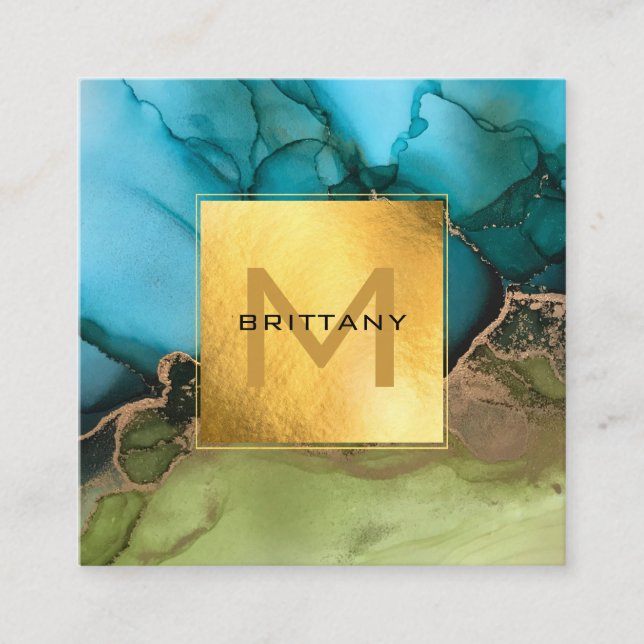 Chic Gold Foil Black und Aquamarine Custom DIY Quadratische Visitenkarte (Vorderseite)