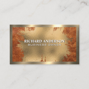 Chic Gold Foil   Brown Leather   Gold Metallic Visitenkarte