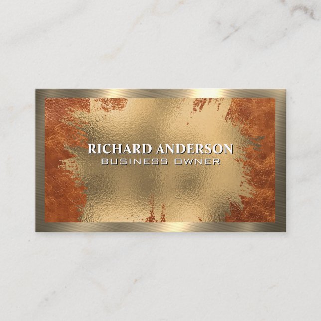 Chic Gold Foil | Brown Leather | Gold Metallic Visitenkarte (Vorderseite)