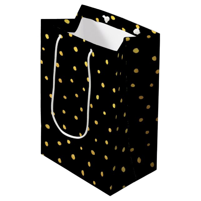 Chic Gold Foil Dots Elegantes Schwarzes Meer Mittlere Geschenktüte (Vorderseite Schrägansicht)