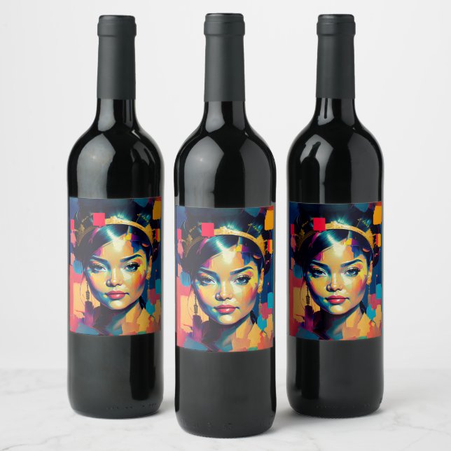 Chic Gold Foil farbenfrohe Frauen Impasto Ölgemäld Weinetikett (Flaschen)