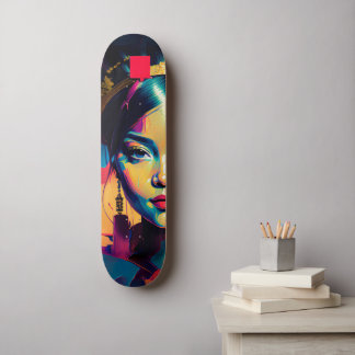 Chic Gold Foil farbenfrohe Impasto Ölgemälde Fraue Skateboard