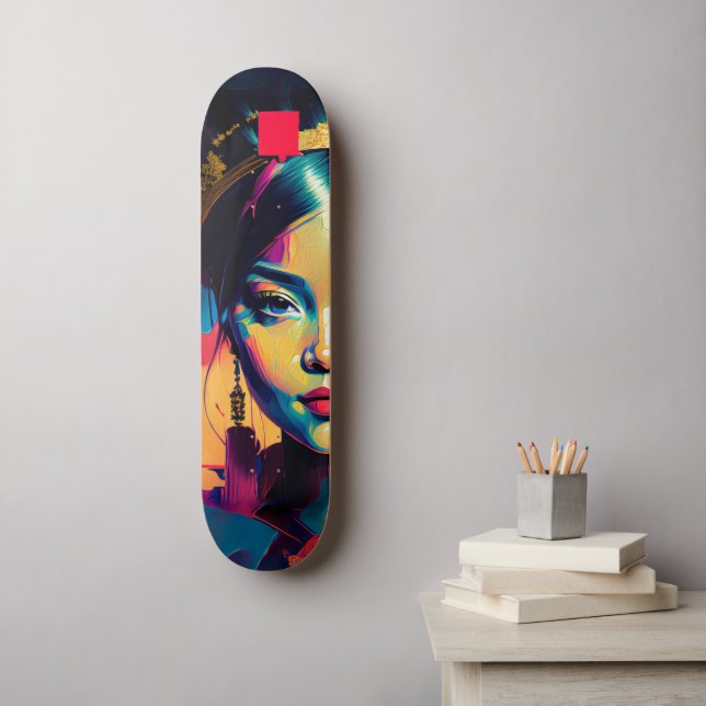 Chic Gold Foil farbenfrohe Impasto Ölgemälde Fraue Skateboard (Wandkunst)