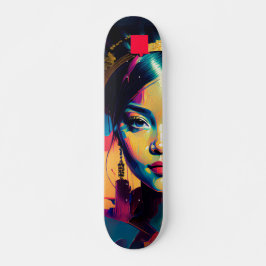 Chic Gold Foil farbenfrohe Impasto Ölgemälde Fraue Skateboard