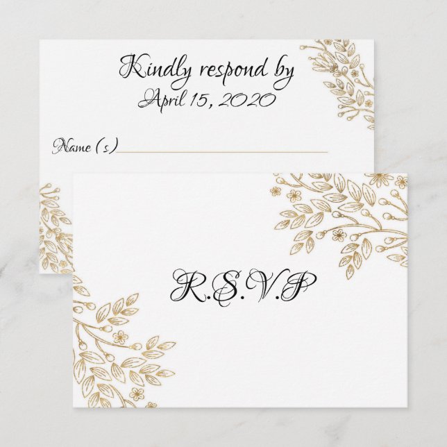 Chic Gold Foil floral RSVP Card Einladung (Vorne/Hinten)
