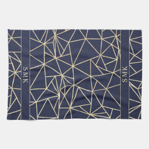 Chic Gold Foil Geometric Polygon Navy Blue Geschirrtuch
