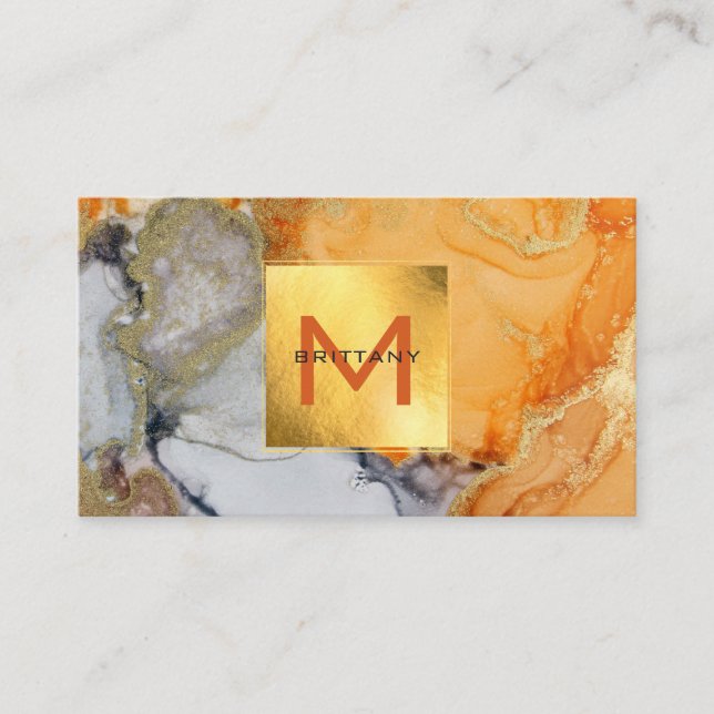 Chic Gold Foil Grau und Amber Custom DIY Square B Visitenkarte (Vorderseite)