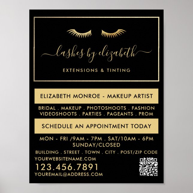 Chic Gold Foil Lashes Beauty Makeup Artist Poster (Vorne)