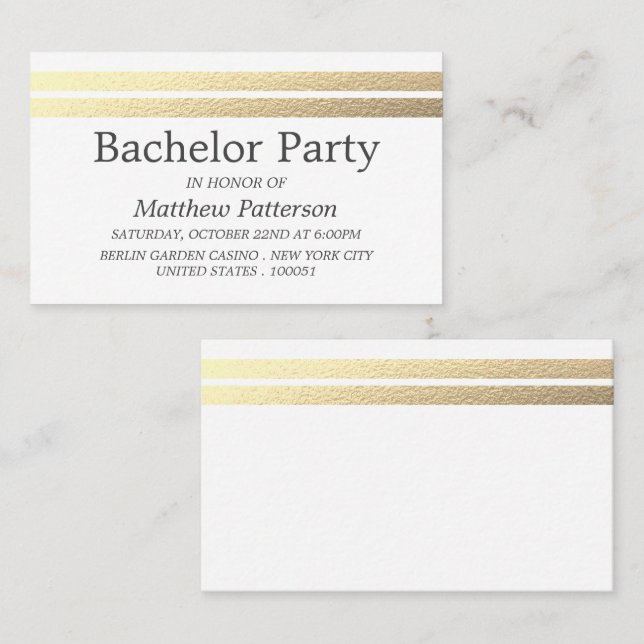 Chic Gold Foil Stripes Bachelor Party Ticket (Vorne/Hinten)