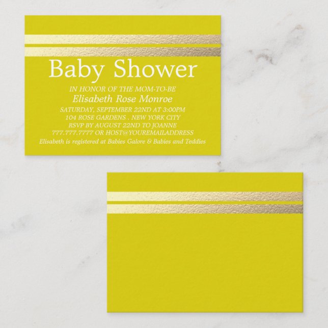 Chic Gold Foil Stripes, Yellow Baby Shooting Ticke Visitenkarte (Vorne/Hinten)