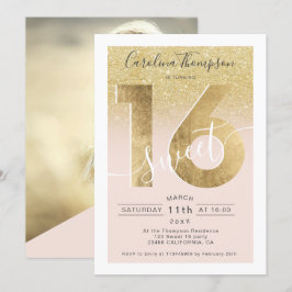 Chic gold-Folie Glitzer Rosa Sweet 16 Foto Einladung