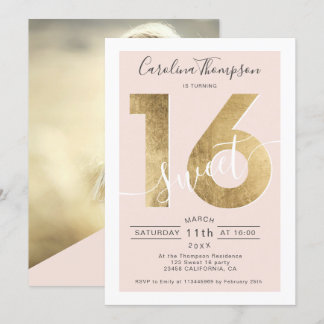 Chic Gold-Folie Roush Sweet 16 Foto Einladung