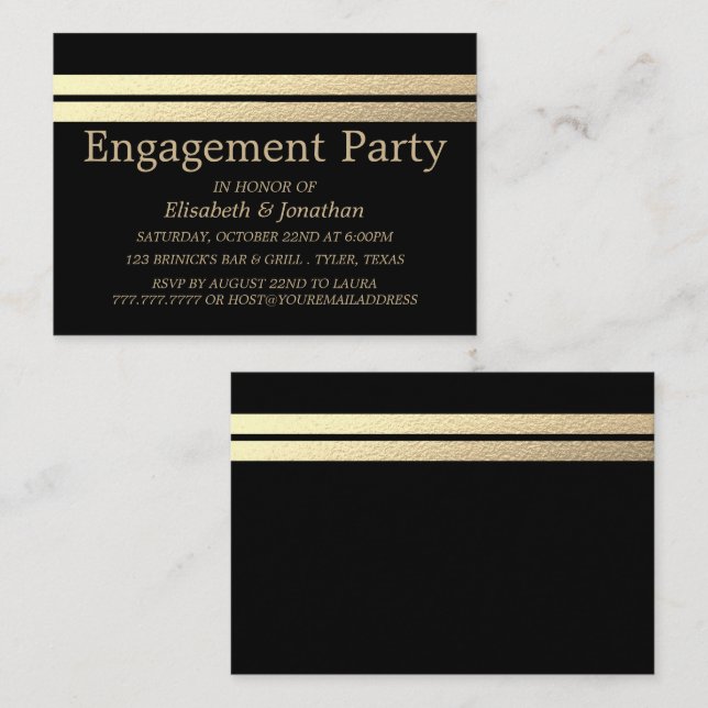 Chic Gold Foods Stripes Engagement Party Ticket (Vorne/Hinten)