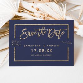 Chic Gold Frame Skript blau Save the Date
