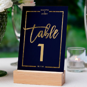 Chic Gold Frame Skript Marine blaue Tischnummer