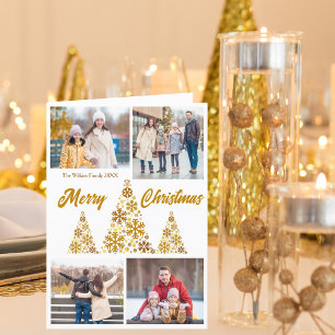 Chic Gold Frohe Weihnachtsbaumen Foto Collage Feiertagskarte