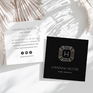 Chic Gold Gemstone Monogram Jewelier Logo Quadratische Visitenkarte