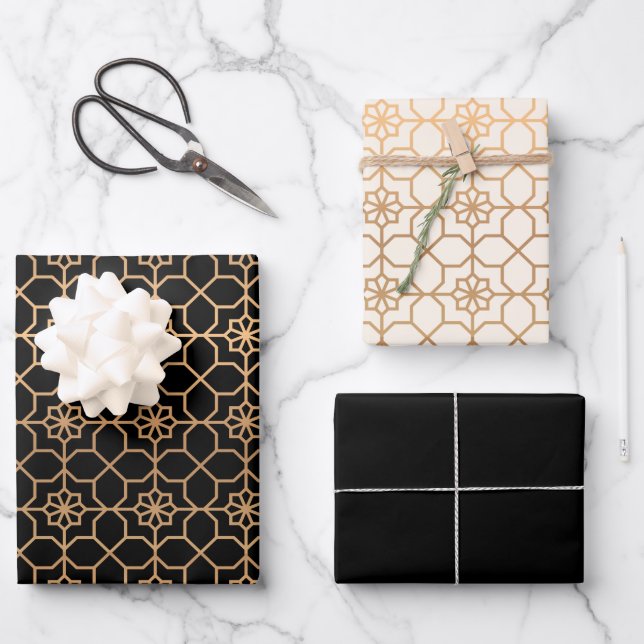 Chic Gold Geometric Arabic Islamic Geschenkpapier Set (Vorderseite)