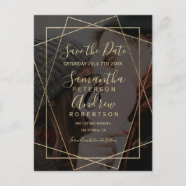 Chic Gold geometric script Foto Save the Date Ankündigungspostkarte