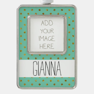 Chic Gold Glam and Mint Dots Rahmen-Ornament Silber
