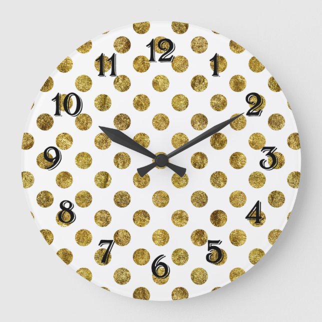 Chic Gold Glam Dots Große Wanduhr (Vorderseite)