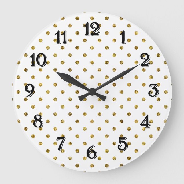 Chic Gold Glam Dots Große Wanduhr (Vorderseite)