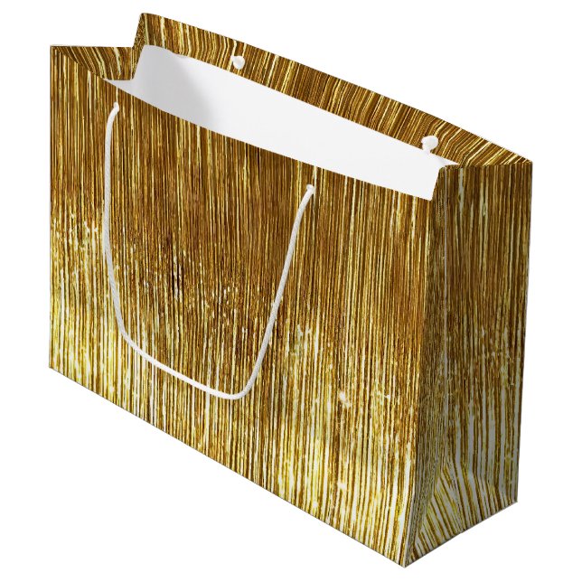 Chic Gold Glam Tinsel Streifen Weihnachten Große Geschenktüte (Vorderseite Schrägansicht)