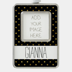 Chic Gold Glam und Black Dots Rahmen-Ornament Silber
