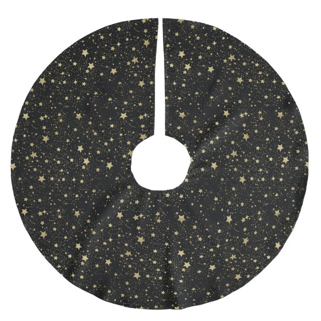 Chic Gold Glam und Black Scattered Stars Polyester Weihnachtsbaumdecke (Vorderseite)