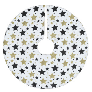 Chic Gold Glam und Black Stars Polyester Weihnachtsbaumdecke