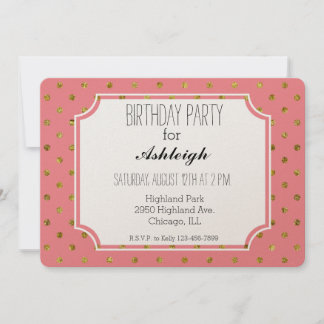 Chic Gold Glam und Pink Polka Dots Geburtstag Einladung
