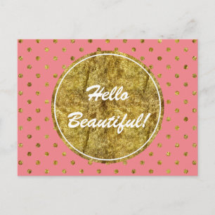 Chic Gold Glam und rosa Punkte Postkarte