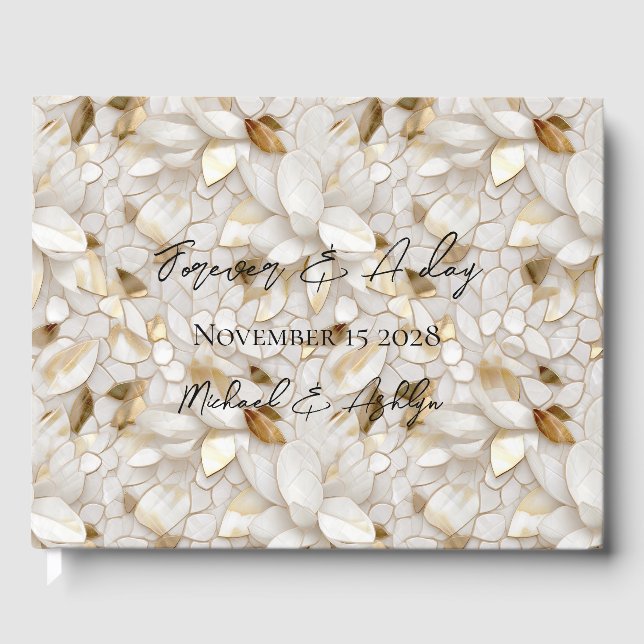 Chic Gold Glam White Lotus Blume Hochzeit Gästebuch (Vorderseite)