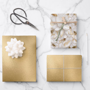 Chic Gold Glam White Lotus Blume Hochzeit Geschenkpapier Set