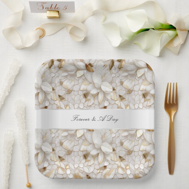 Chic Gold Glam White Lotus Blume Hochzeit Pappteller (Hochzeit)