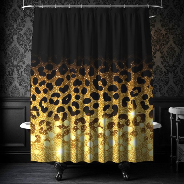 Chic Gold Glitter Leopard Print Pattern Duschvorhang (Von Creator hochgeladen)