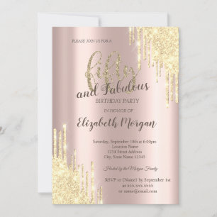 Chic Gold Glitter Tropfen Roségold 50. Geburtstag Einladung