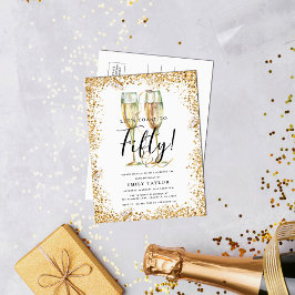 Chic Gold Glitzer 50. Geburtstagsparty Einladungspostkarte
