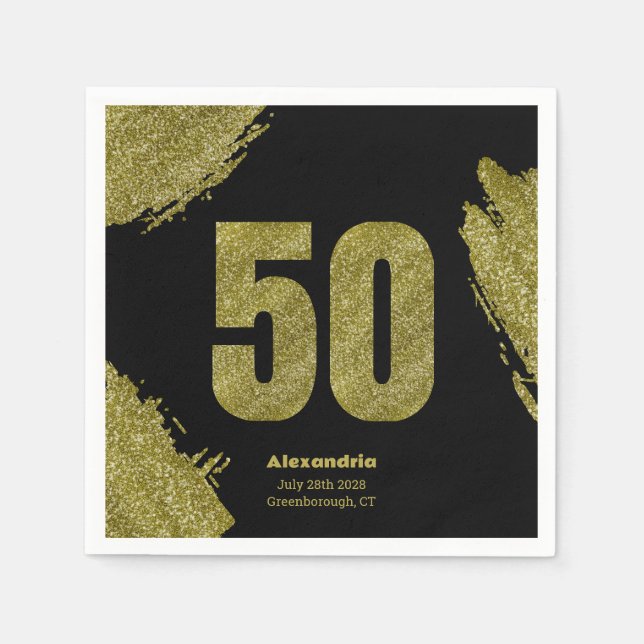 Chic Gold Glitzer 50. Geburtstagsparty Serviette (Vorderseite)