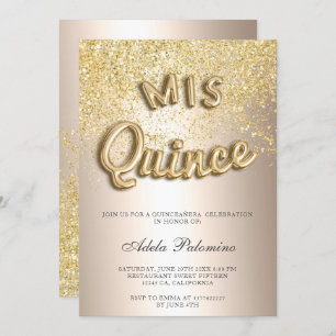 Chic Gold Glitzer Ballons schicke Folie Quinceañer Einladung