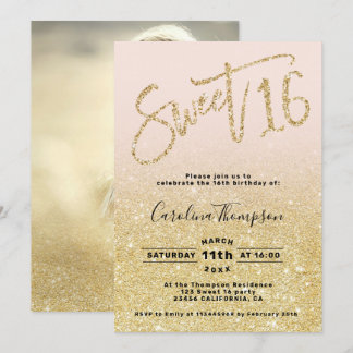 Chic Gold Glitzer Chic Drehbuch Schwarz Sweet 16 F Einladung