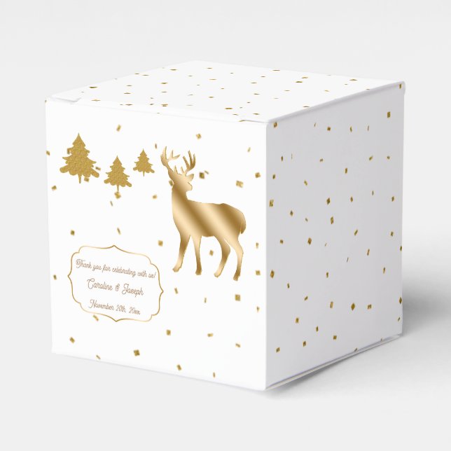 Chic Gold Glitzer Deer Buck & Glitzer Pine Trees Geschenkschachtel (Vorderseite)