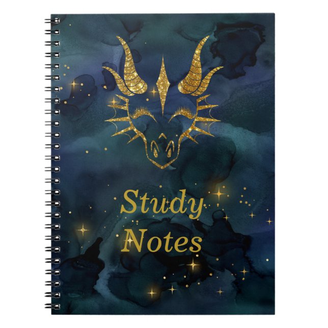 Chic Gold Glitzer Dragon Head & Dark Blue Universe Notizblock (Vorderseite)