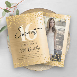 Chic Gold Glitzer Foto Sweet 16 Party Einladung