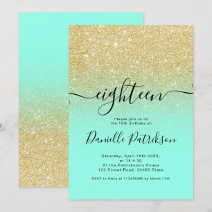 Chic gold Glitzer Glitzern Minze ombre achtzehn Einladung