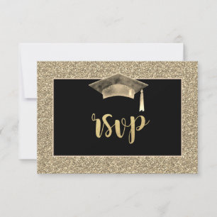 Chic Gold Glitzer Grad Cap Graduation Party UAWG RSVP Karte