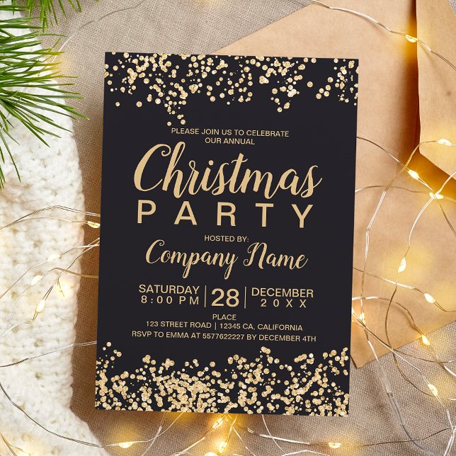 Chic Gold Glitzer Graues Weihnachtsgeschenk Party Einladung (Chic gold glitter gray corporate Christmas party Invitation)