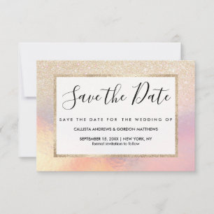 Chic Gold Glitzer Iridescent Holographic Gradient Save The Date