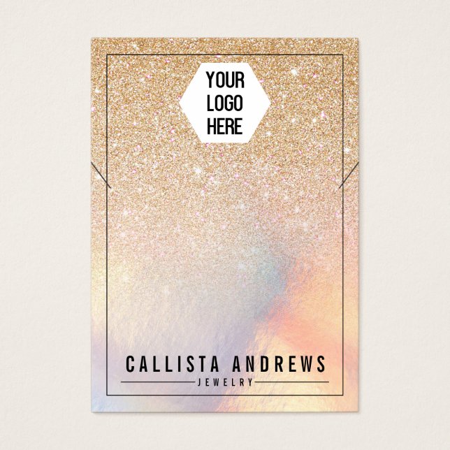 Chic Gold Glitzer Iridescent Logo Nekklasseanzeige (Vorderseite)